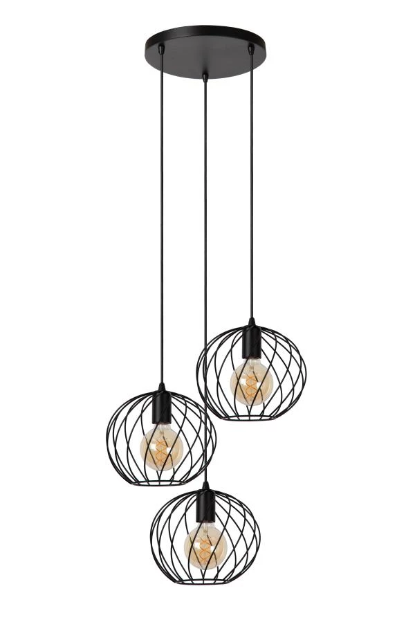 Lucide DANZA - Pendant light - Ø 50 cm - 3xE27 - Black - off